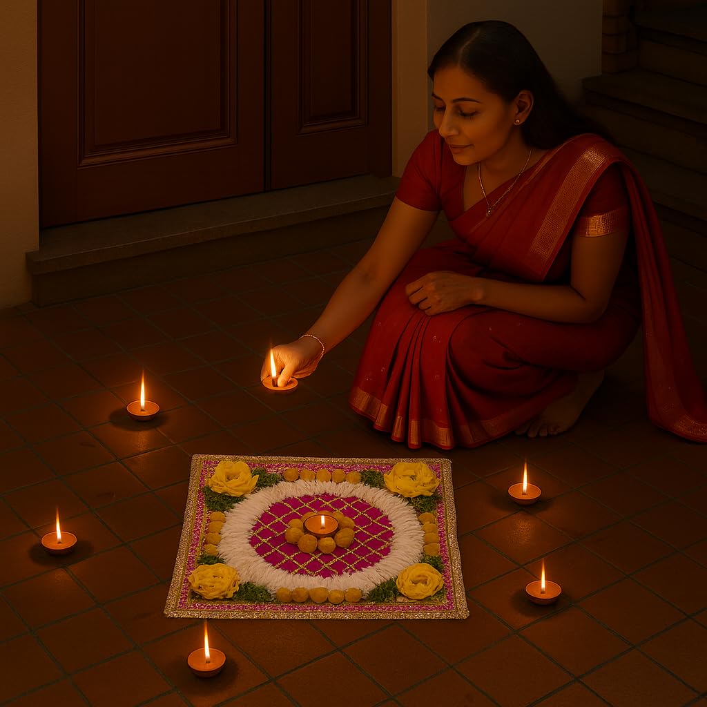 Rangoli Mat Tealight Candle Holder Set of 1 Festival Decoration Items ( RANG203 )