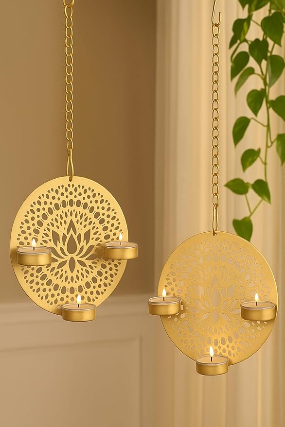 Diwali Decoration Items, Metal Tealight Candle Holder Set of 2,Christmas Decor Gifts, Tlight Candle Holder, Wall Hanging Pooja Decoration Items(TCMH485-1BOX)