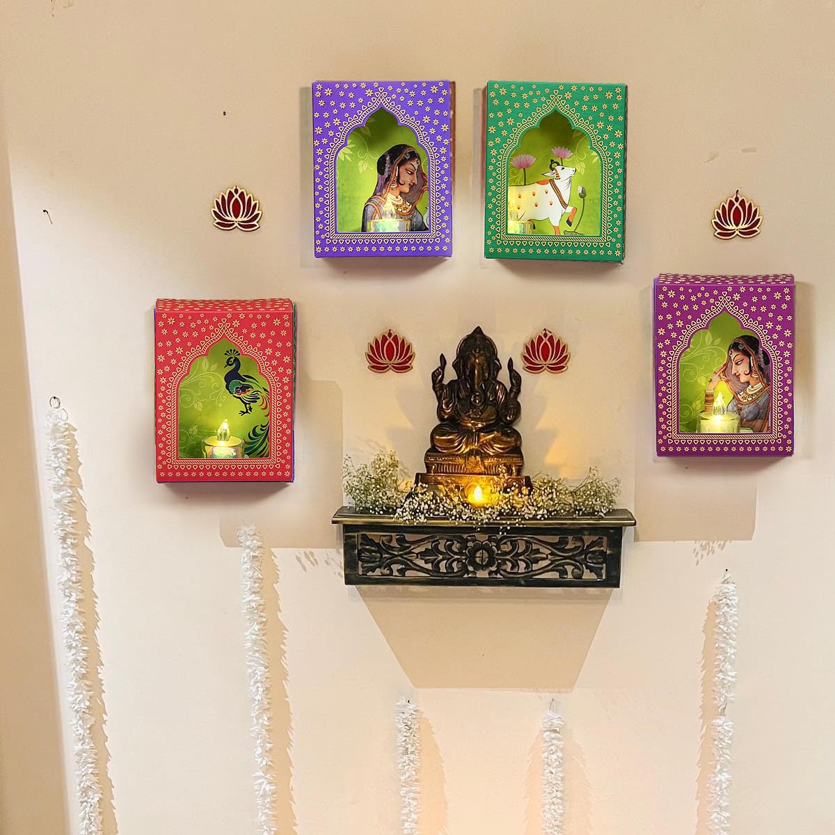 Jharokha Diyas Set of 6 with LED Candle Diwali Decoration Items Wall Hanging Decorations ( DFMW452-6 Pc)