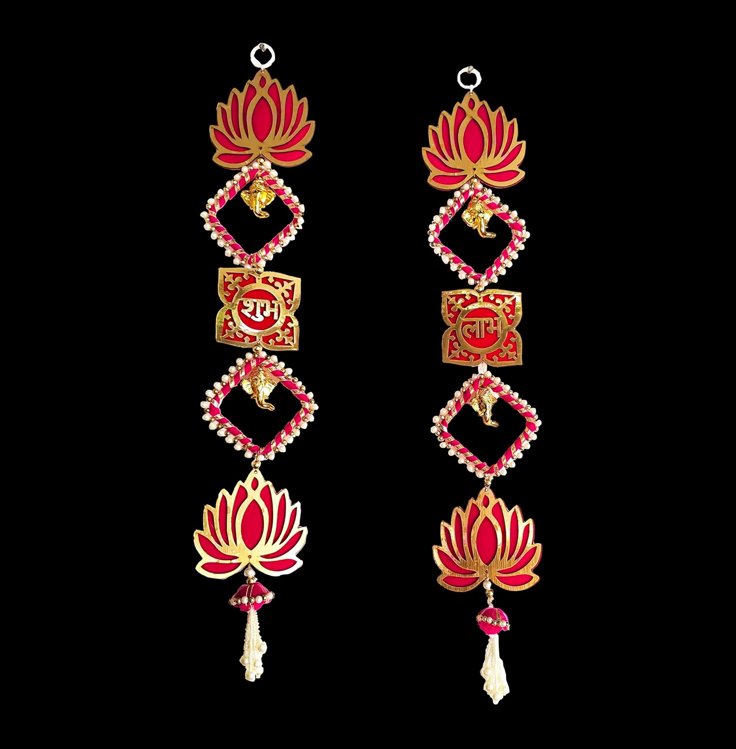 Wall Door Hanging Lotus Ganesha Shubh Labh Latkan Toran for Pooja Room Home Decor ( LTKN122-1 SET)