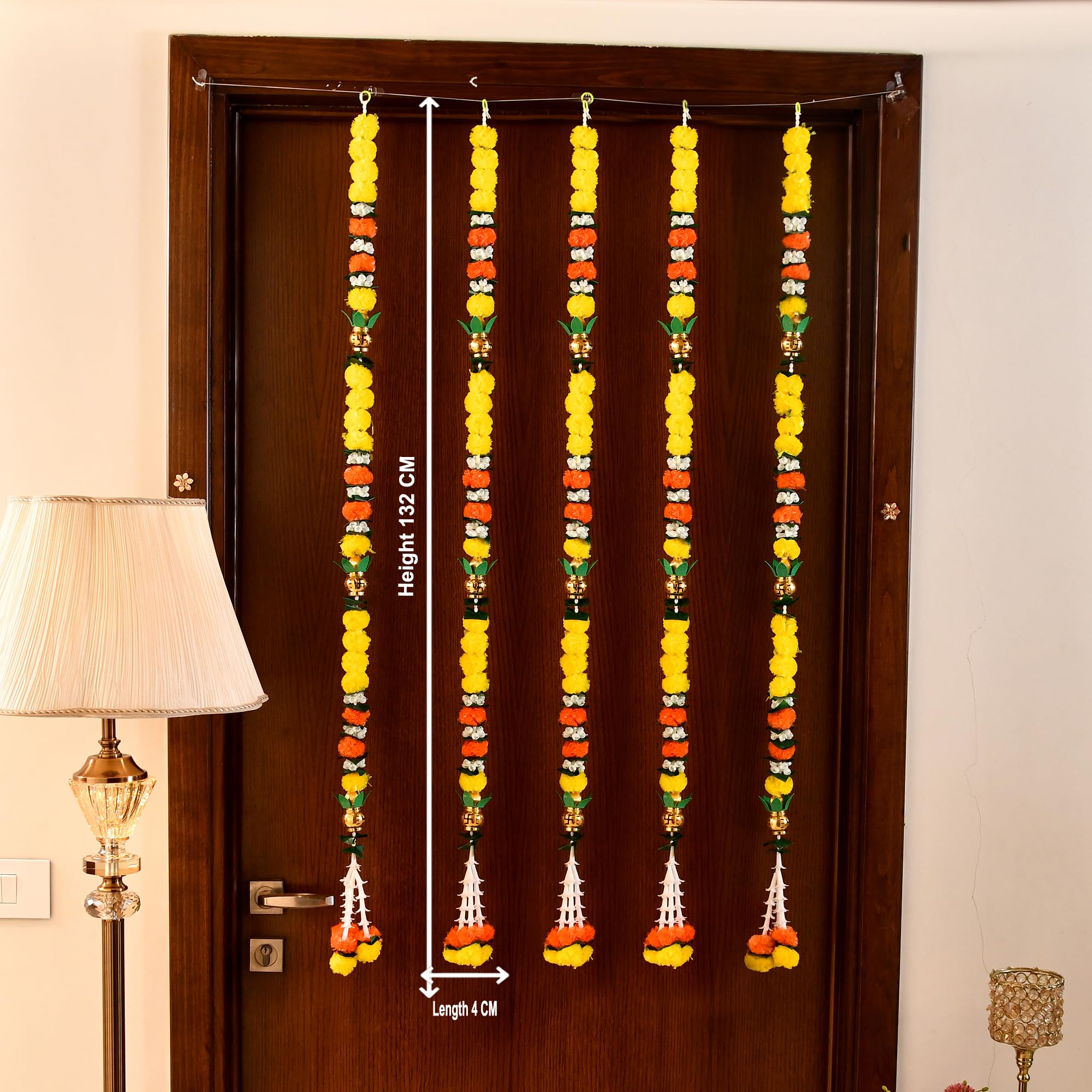 Pack of 5 Artificial Fluffy Marigold Flower Mogra Jasmine Strings Hanging Latkan ( LTKN153-5 )