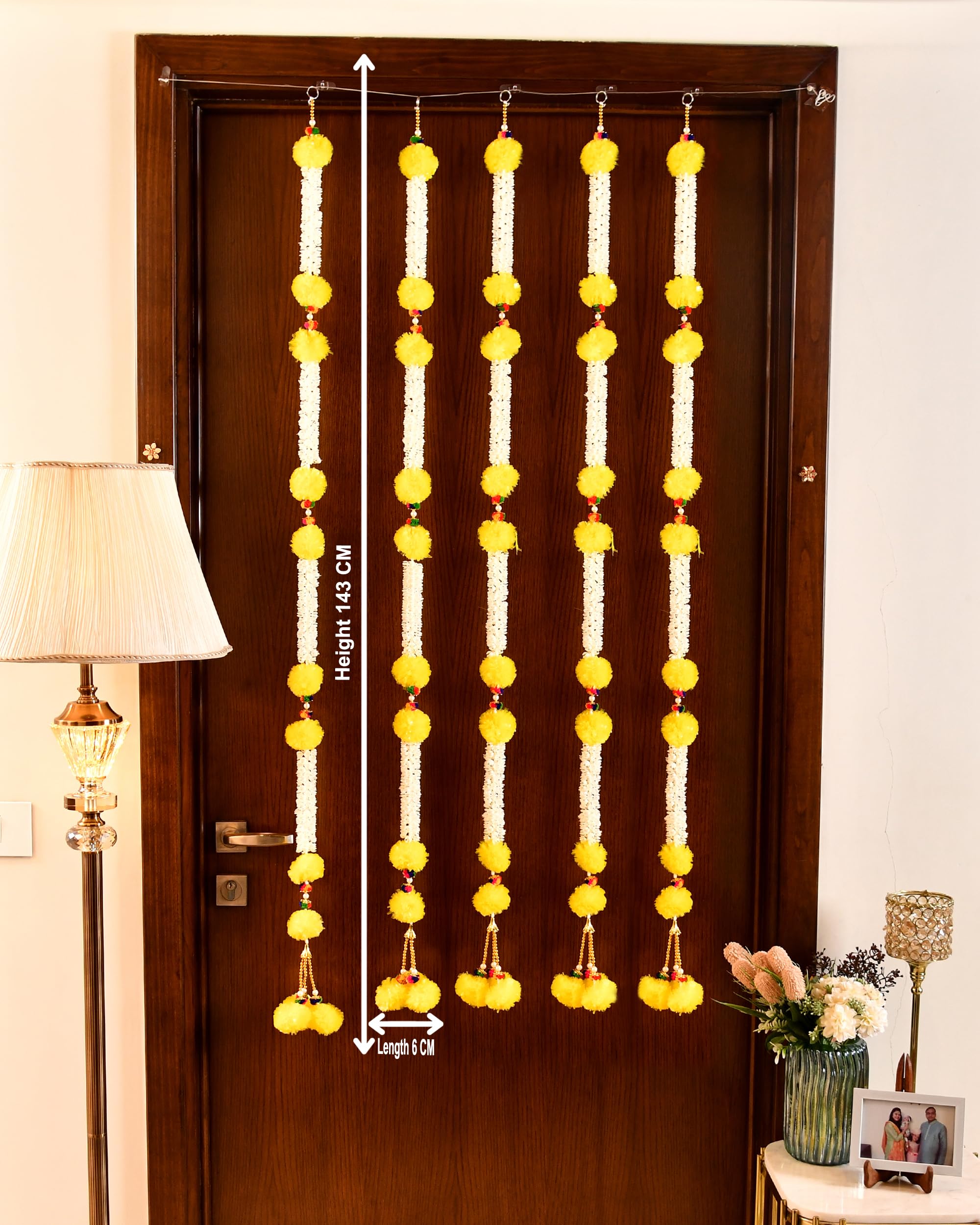 Pack of 5 Artificial Fluffy Marigold Flower Mogra Jasmine Strings Hanging Latkan ( LTKN148-5)