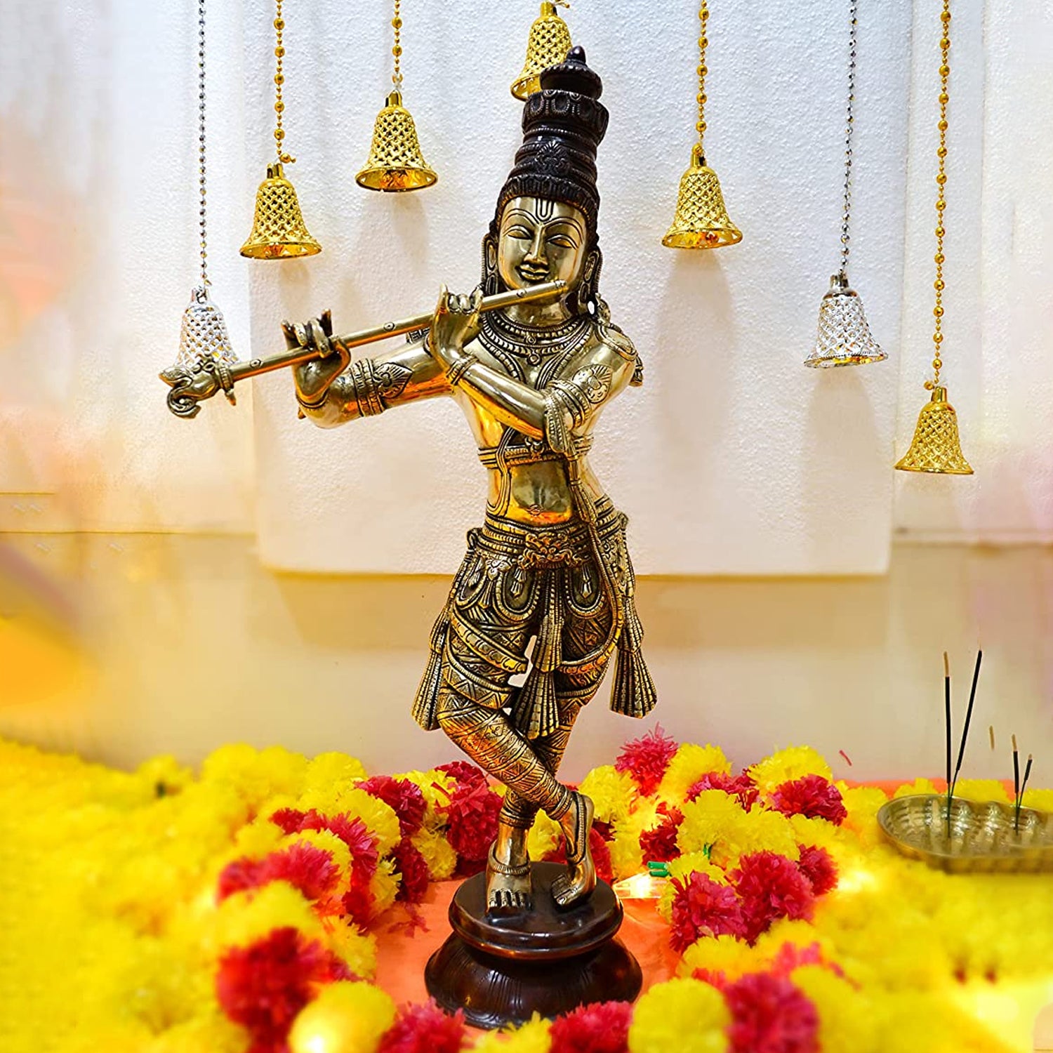 Large Size Krishna Brass Idol for Puja (23 Inches)