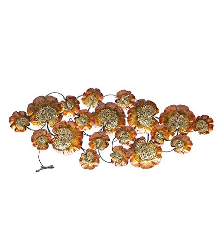 Metal 3D Brown Golden Flower With LED Lights Wall Hanging Showpiece