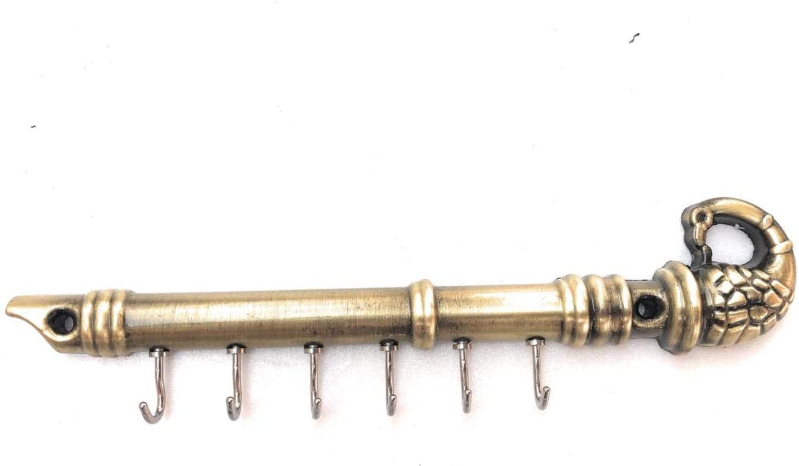 Flute With Peacock Quills Metal Key Holder Wall Hanging