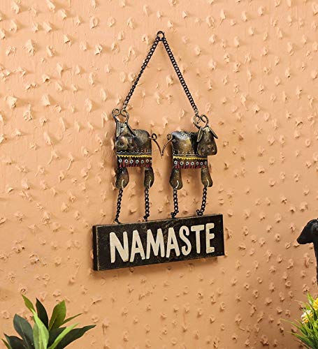 Twin Cow Namaste Board Metal Wall Door Hanging, Wall Art Decor, Wall Decoration Showpiece