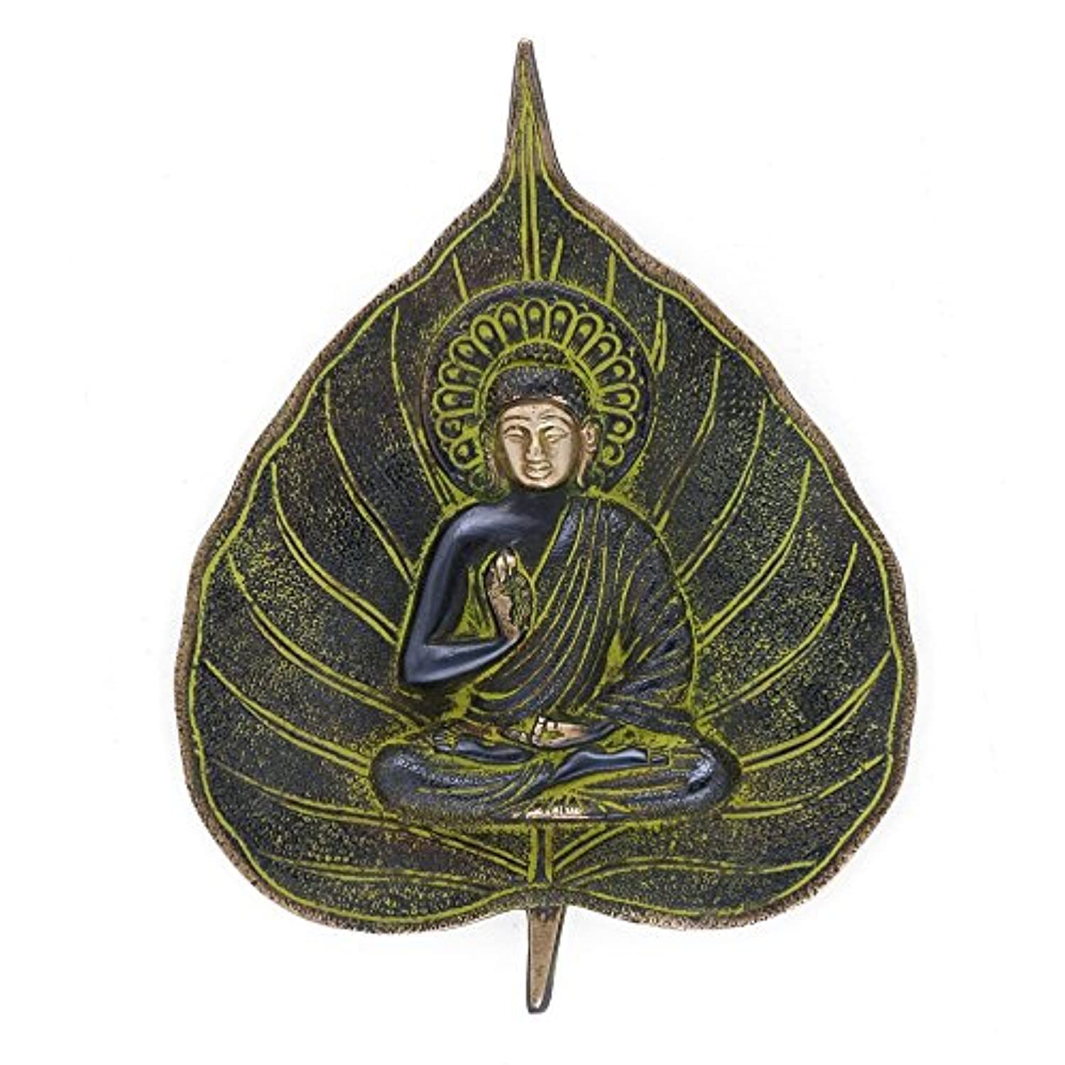 Brass Lord Buddha Idol Statue On Leaf Wall Hanging