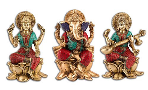 Brass Lakshmi Ganesh Saraswati Idol Murti Statue