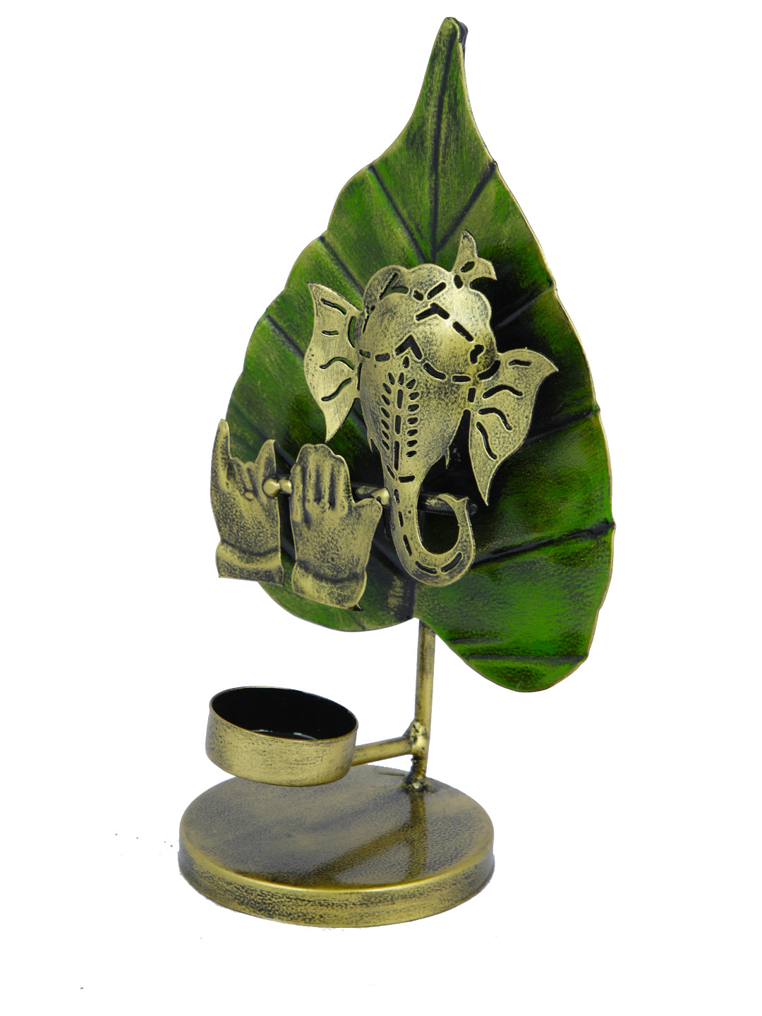 Metal Paan Shape Ganesha Tealight Candle Holder TCMH383