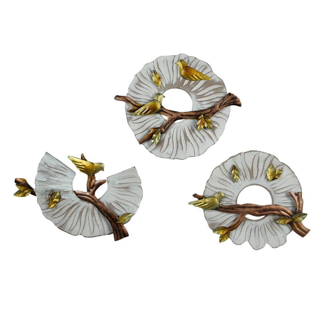 Metal Birds On Branches Frame Wall Hanging Showpiece (Set Of 3) Dfmw396
