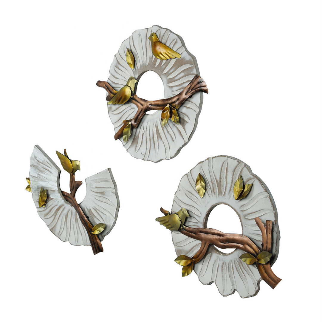 Metal Birds On Branches Frame Wall Hanging Showpiece (Set Of 3) Dfmw396