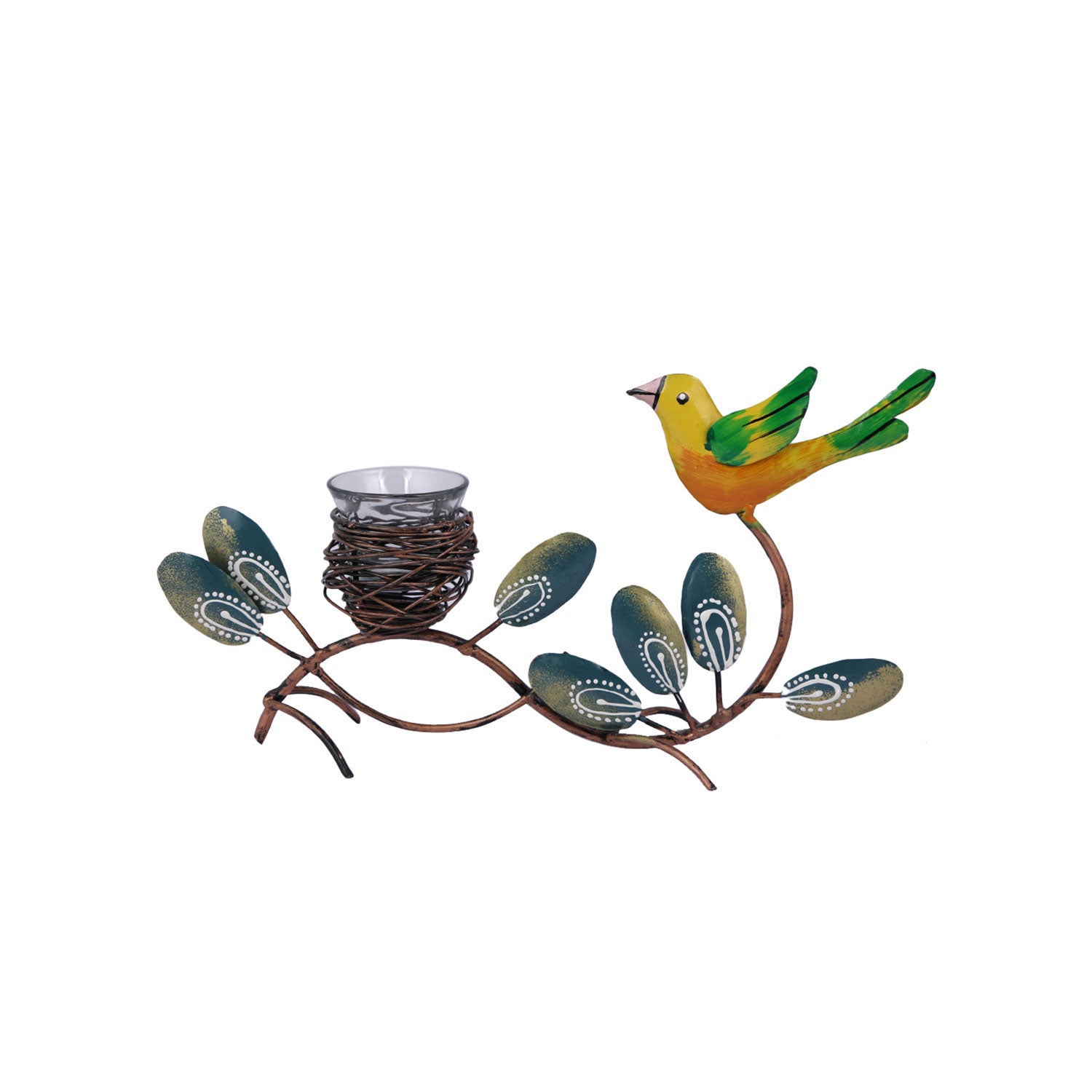 Metal Bird Sparrow Nest Leaf With Tealight Candle Holder TMS114