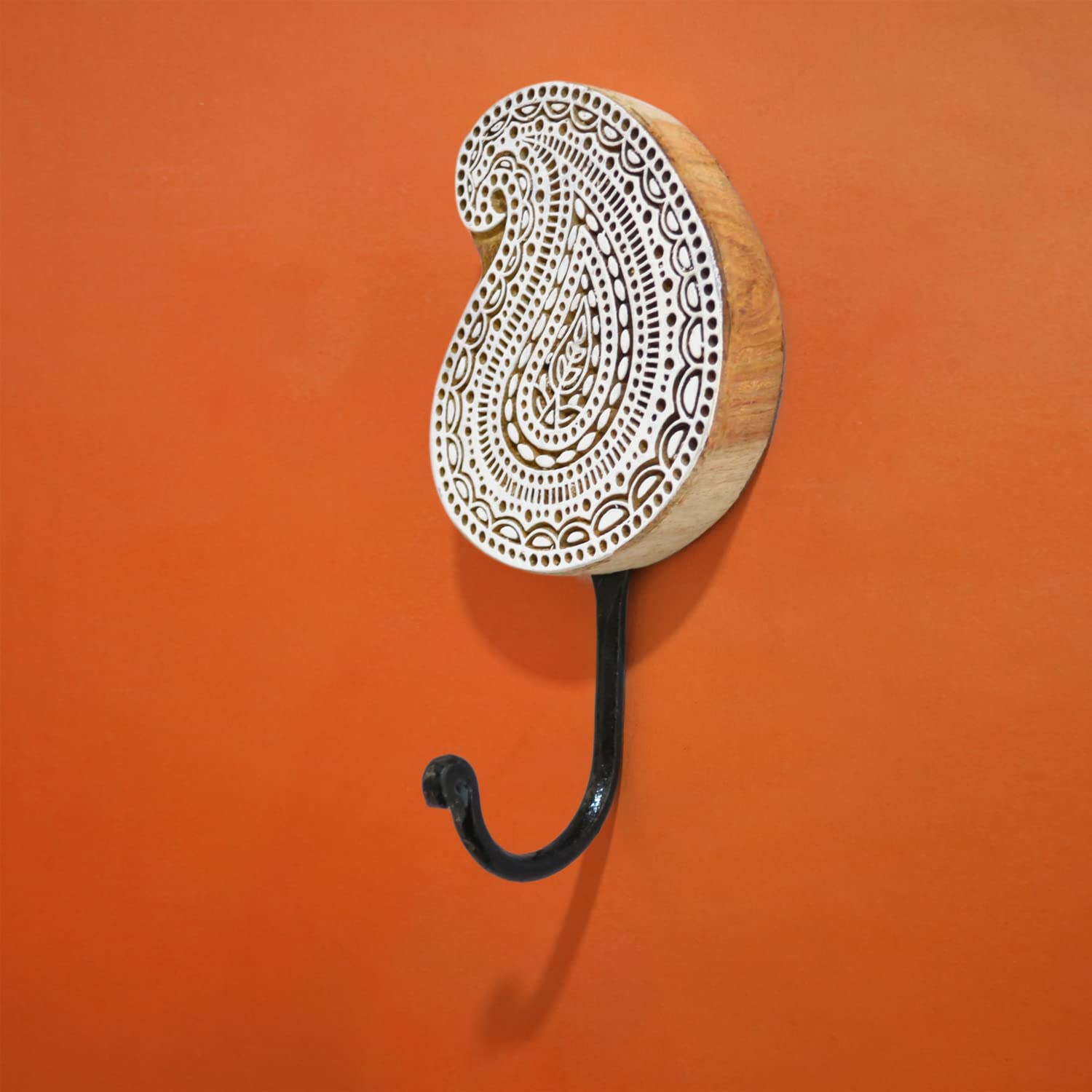 Wooden Block Print Key Holder with Hooks