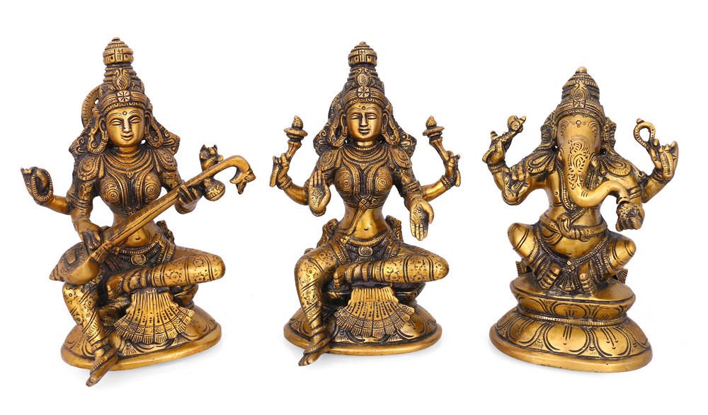 Brass Lakshmi Ganesh Saraswati Idol Murti Statue