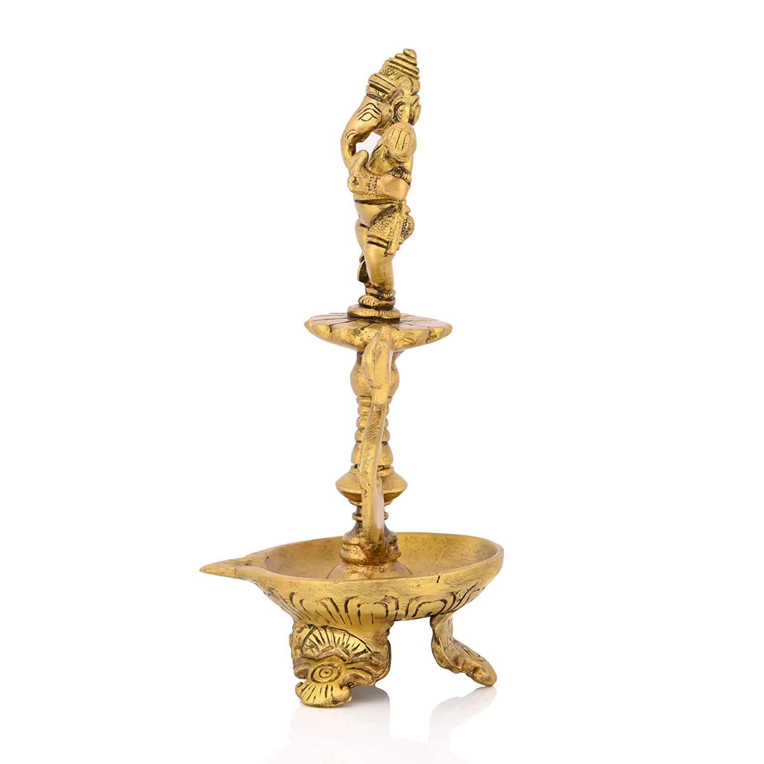 Brass Ganesh Idol Peacock Diya Oil Lamp Stand Showpiece