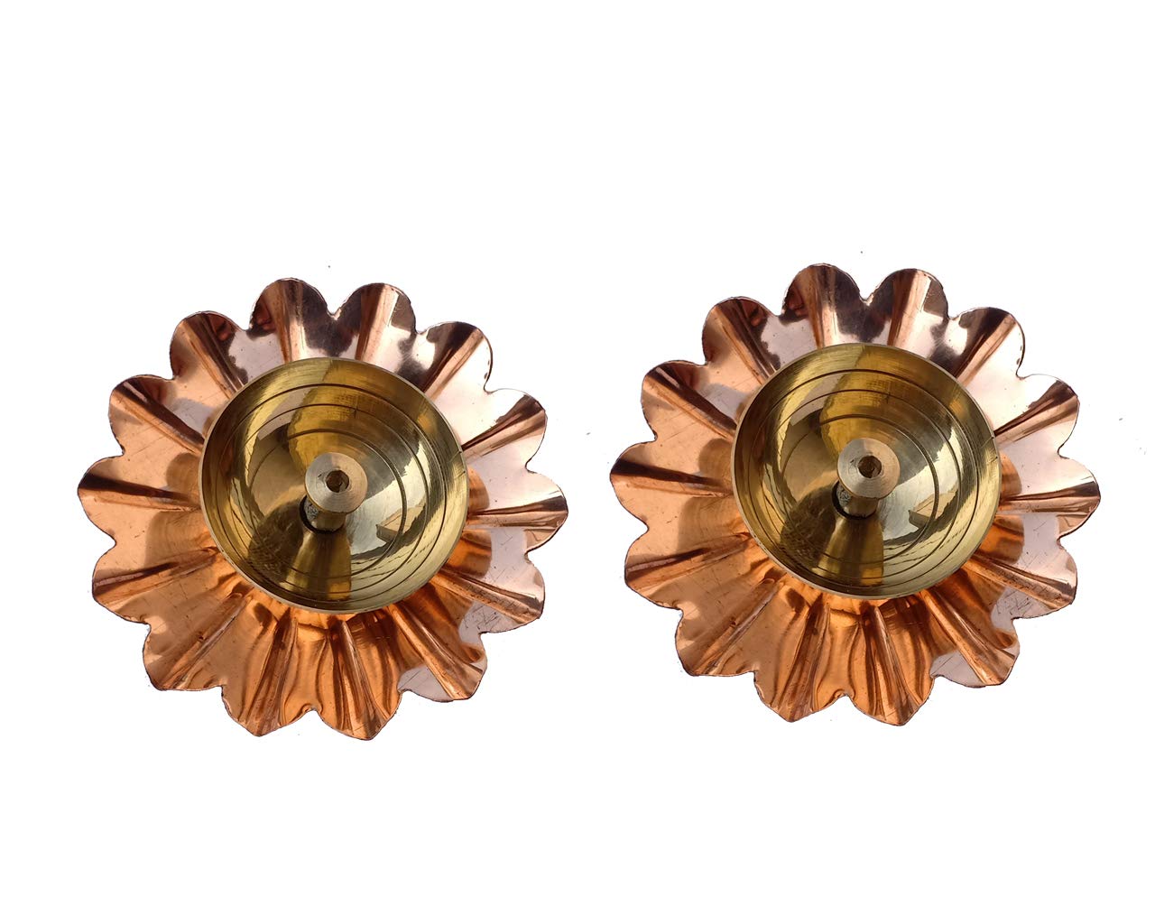 Lotus Puja Oil Lamp Stand for Pooja, Brown, (Set of 2)