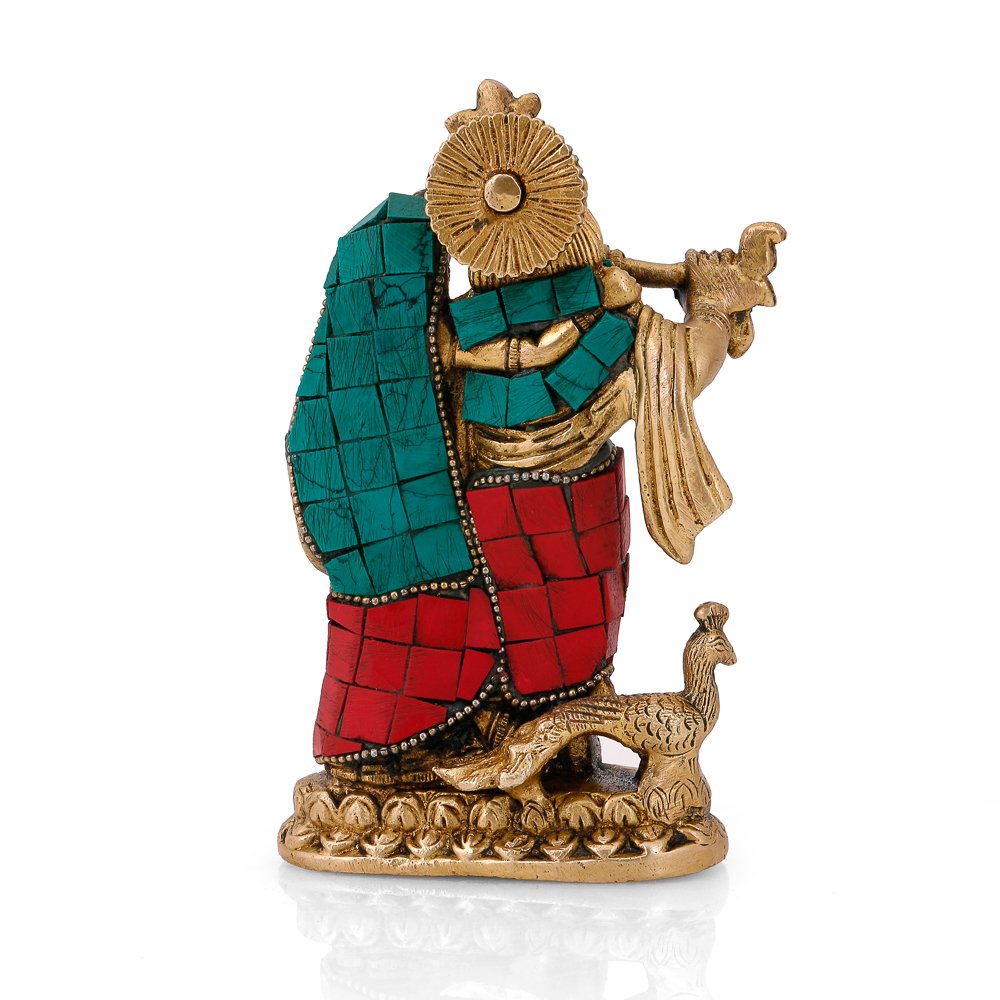 Radha Krishna Brass Divine Idol With Stone Work Figurine