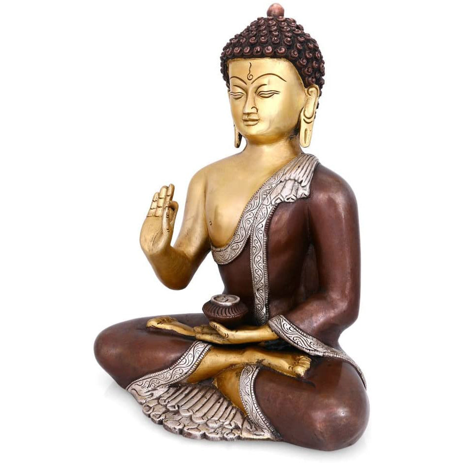 Blessing Buddha Brass Idol With Scared Kalash Statue