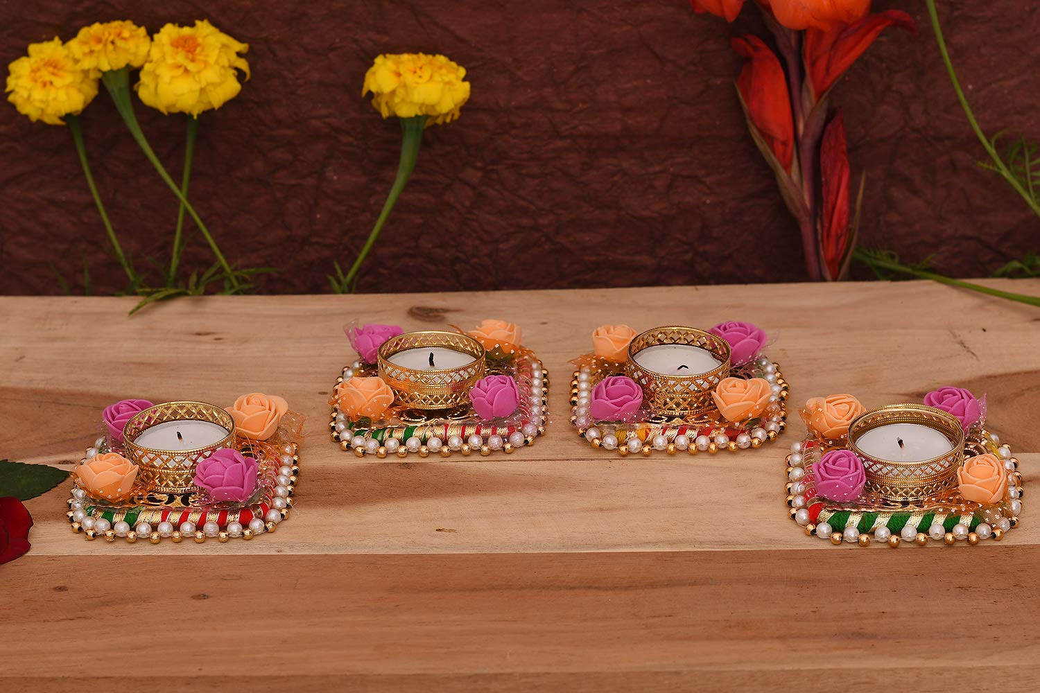 Flower Design Tealight Candle Holder (Set Of 2) Dfms233-2