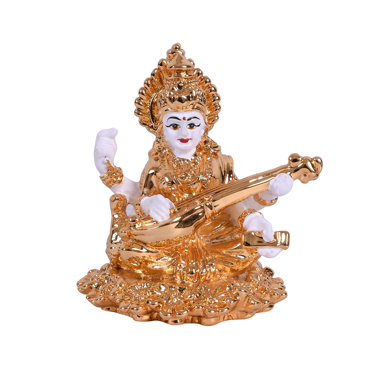 Gold Plated Ceramic Saraswati Playing Veena Idol Showpiece Smas101