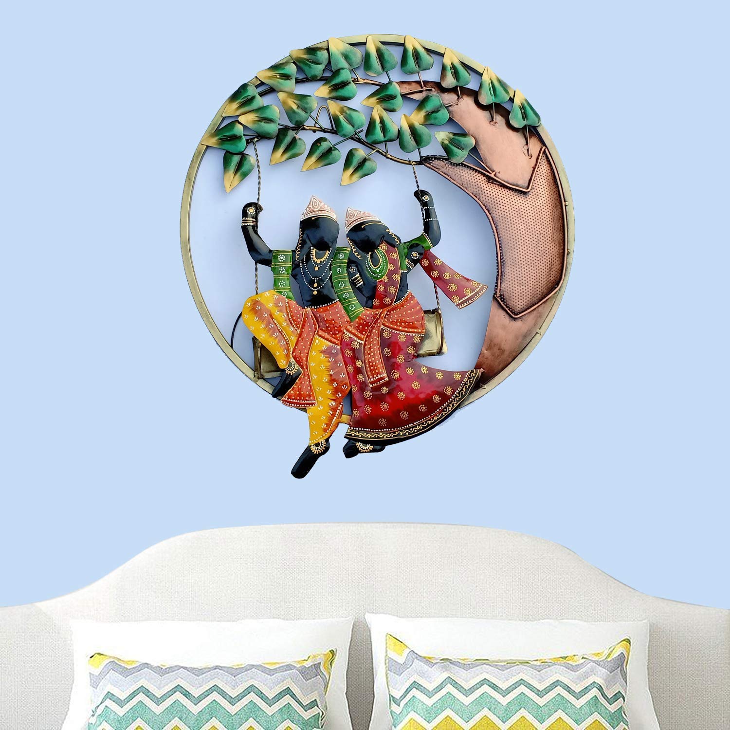 Buy Online Metal Radha Krishna Idol with Back LED Lights Wall Hanging Showpiece