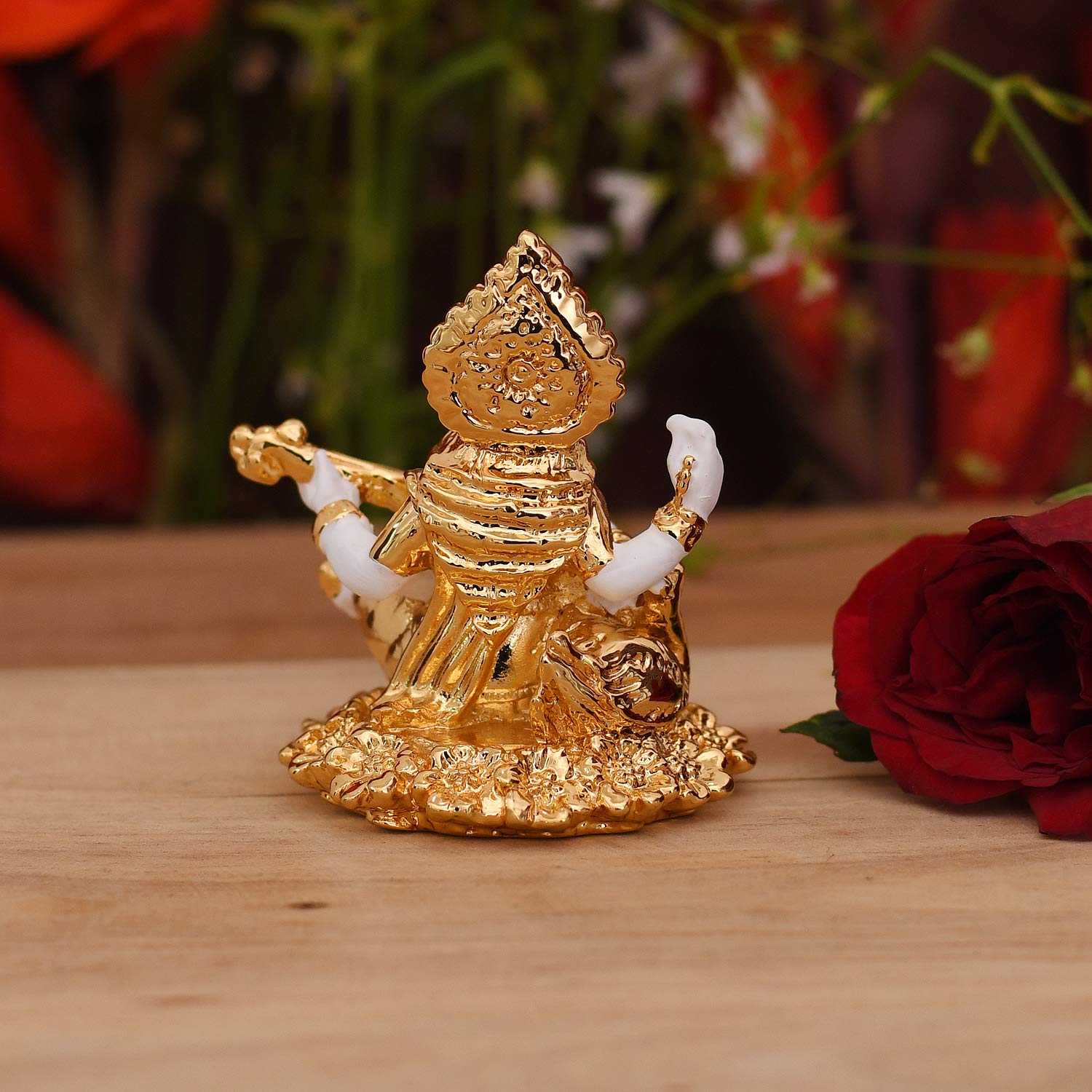 Gold Plated Ceramic Saraswati Playing Veena Idol Showpiece Smas101
