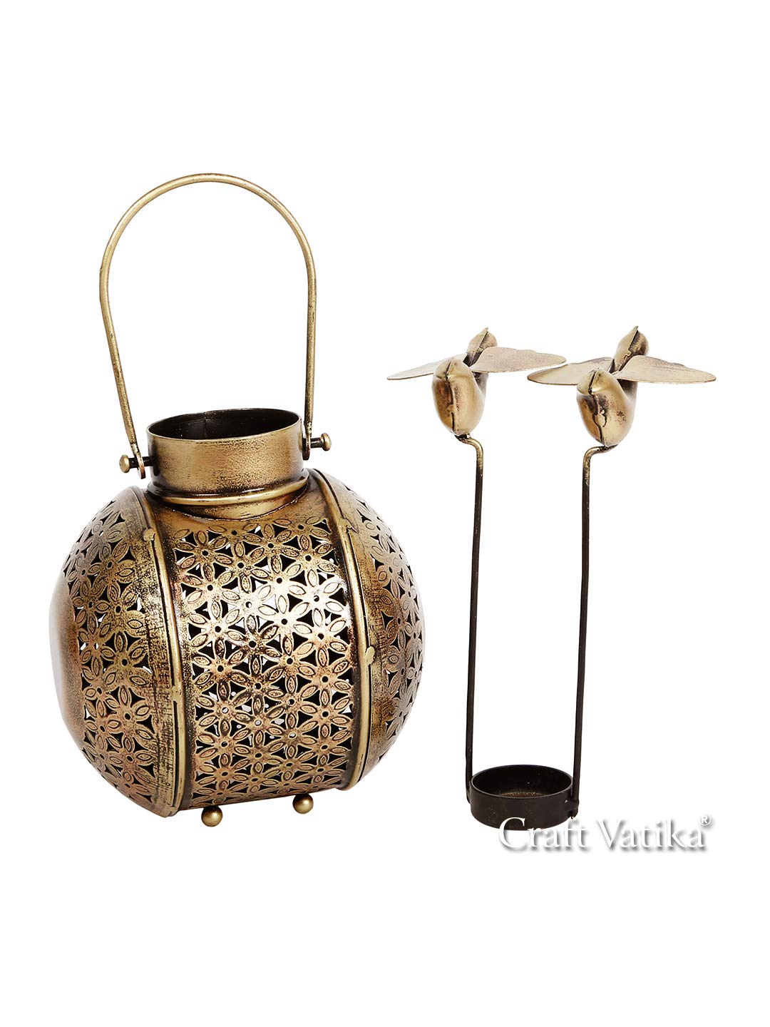 Iron Birds On Handi Tealight Candle Holder Stand Showpiece