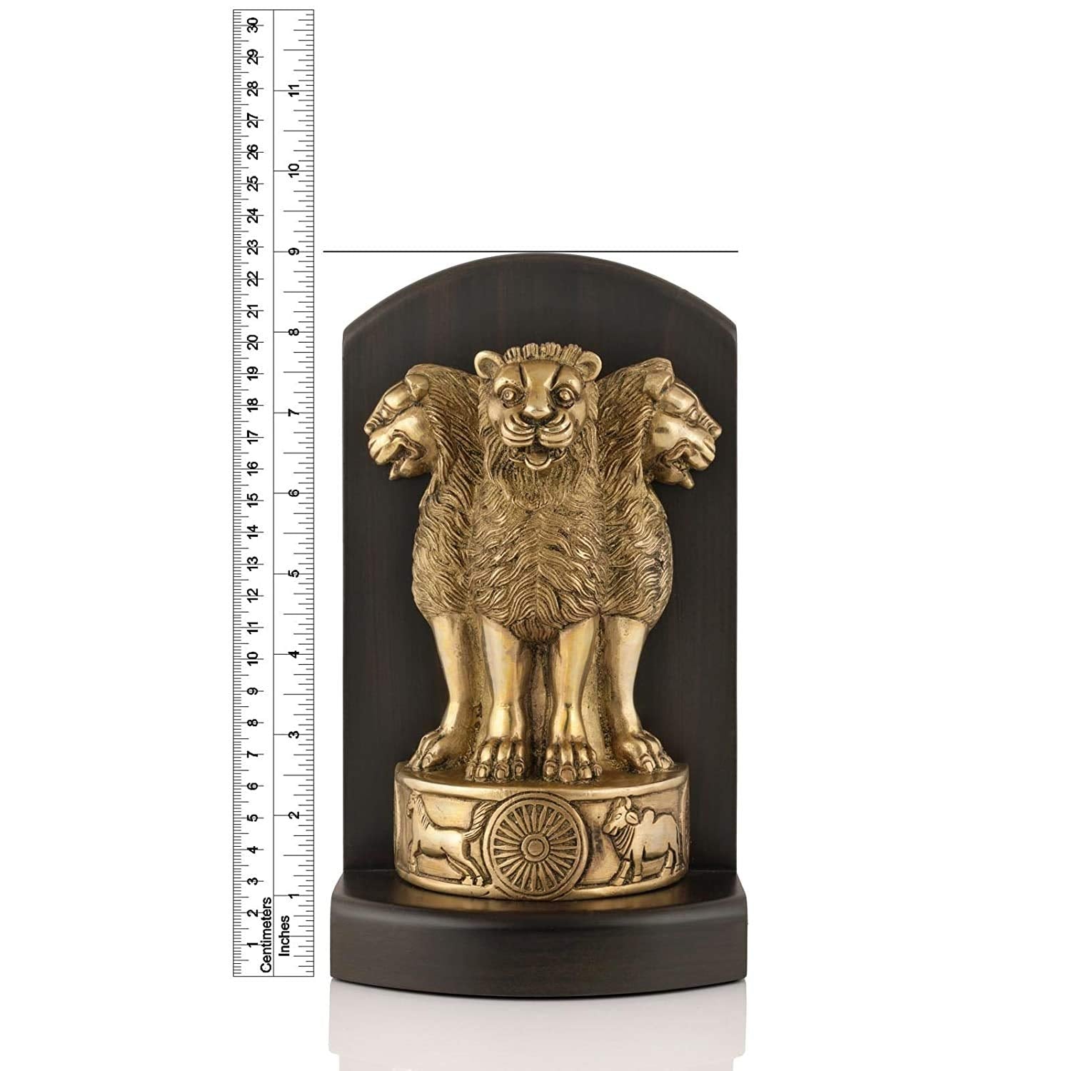 Brass & Wooden Ashok Chakra Pillar Desk Showpiece