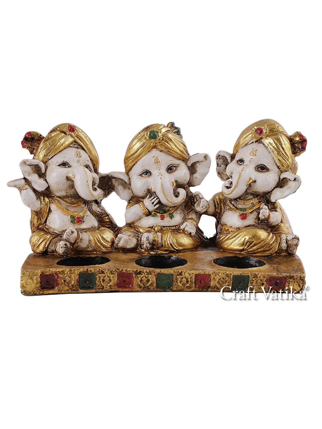 Triple Tie Ganesha Ceramic Candle Holder Figurine
