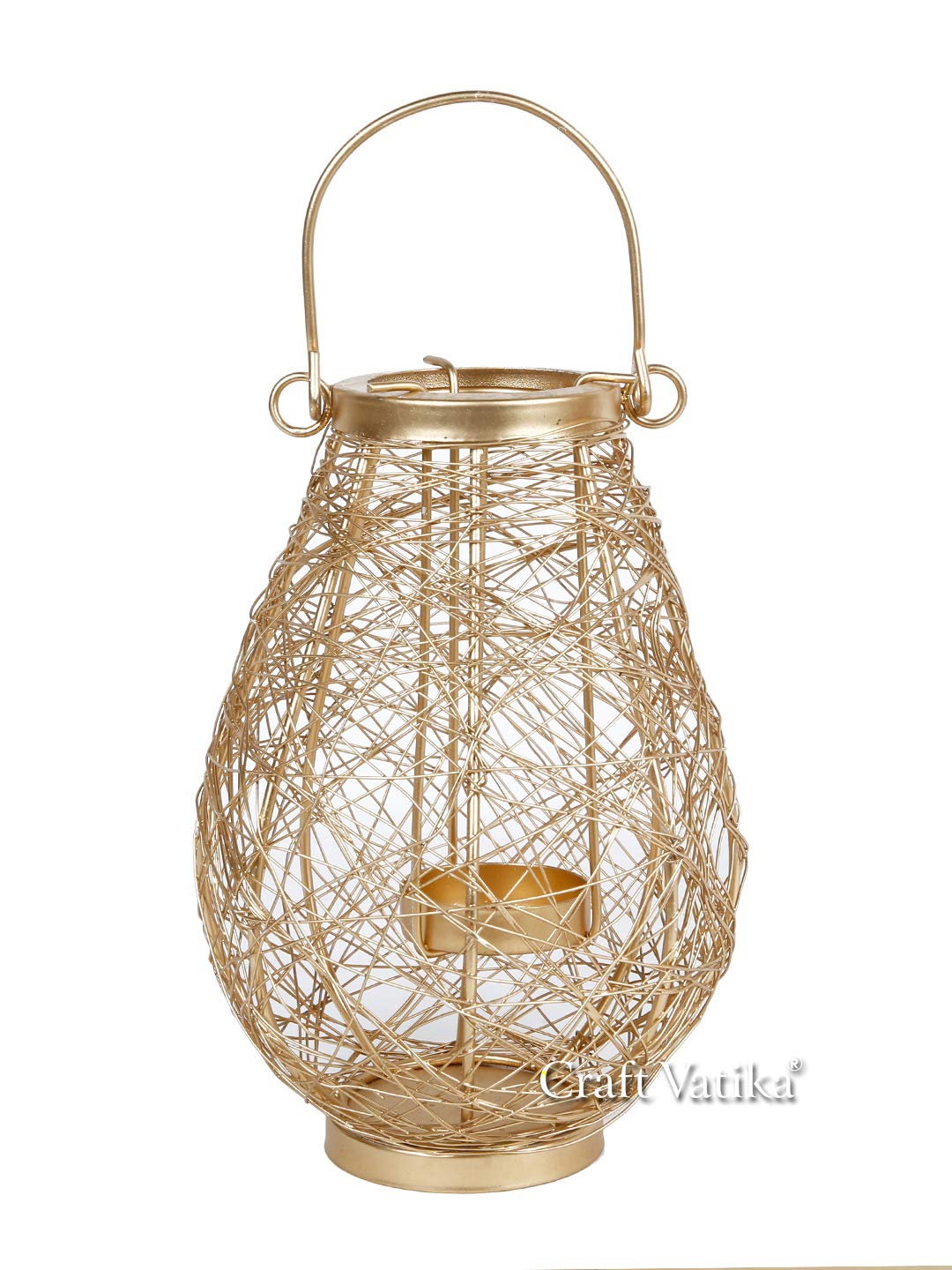 Metal Birds Nested Lantern Tealight Candle Holder Hanging Showpiece