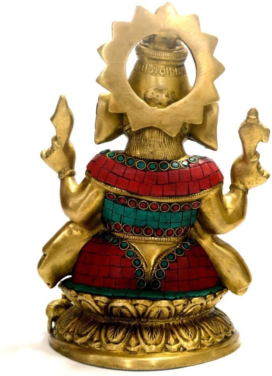 Large Brass Lord Ganesh Idol Sitting on Lotus Statue