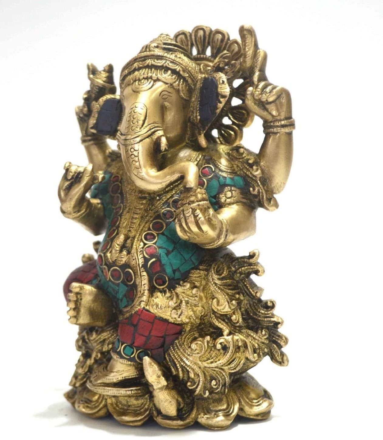 God Ganesha Idol Sitting on Lotus Brass Decorative Statue