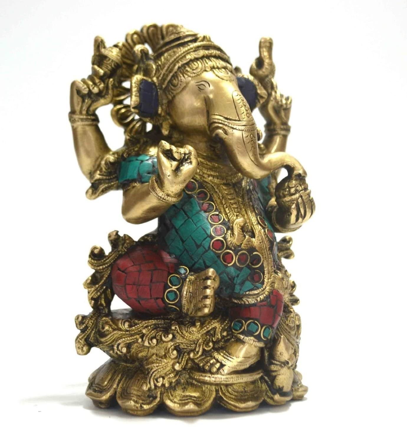 God Ganesha Idol Sitting on Lotus Brass Decorative Statue
