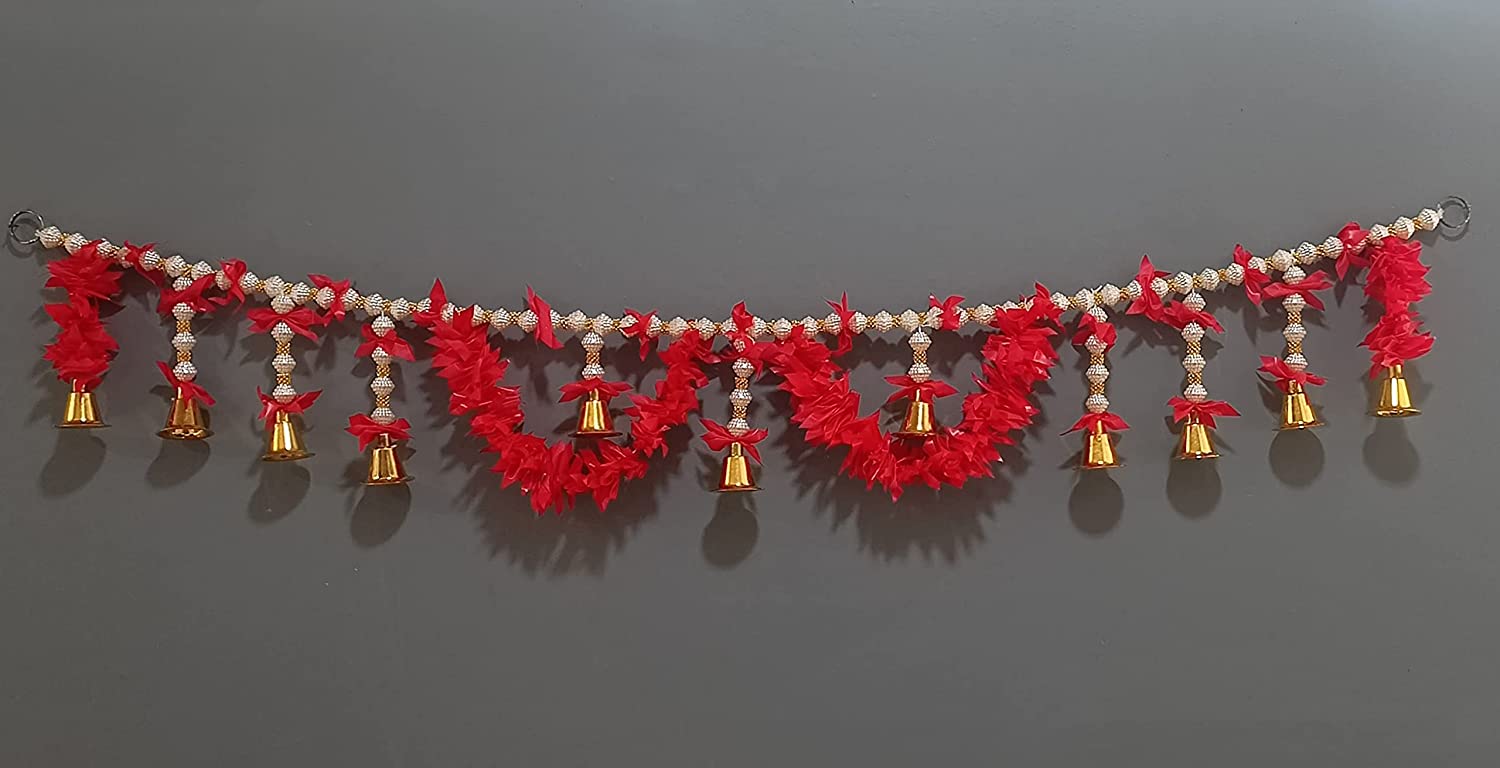 White Beads Toran With Bell Decorative Bandarwal