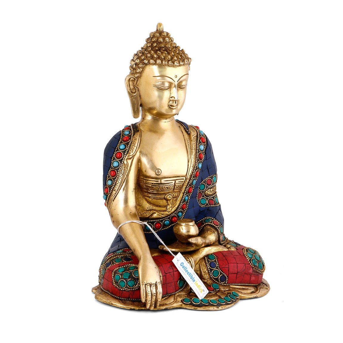 Earth Touching Brass Lord Buddha Idol Statue, 9.5X8X5.5,Depth,Multicolour-Bts217