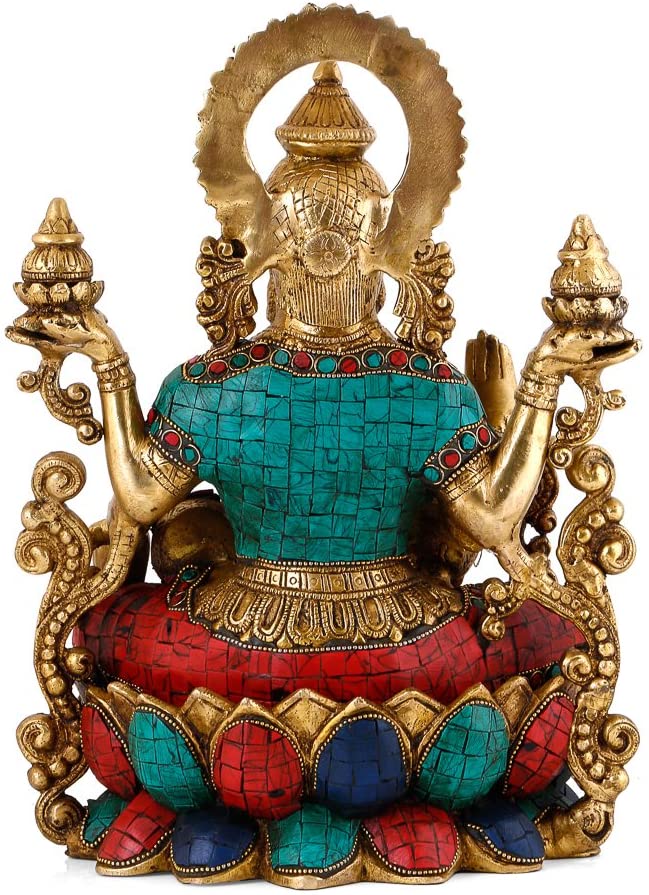 Devi Lakshmi Idol Sitting on Lotus Base Sculpture Showpiece