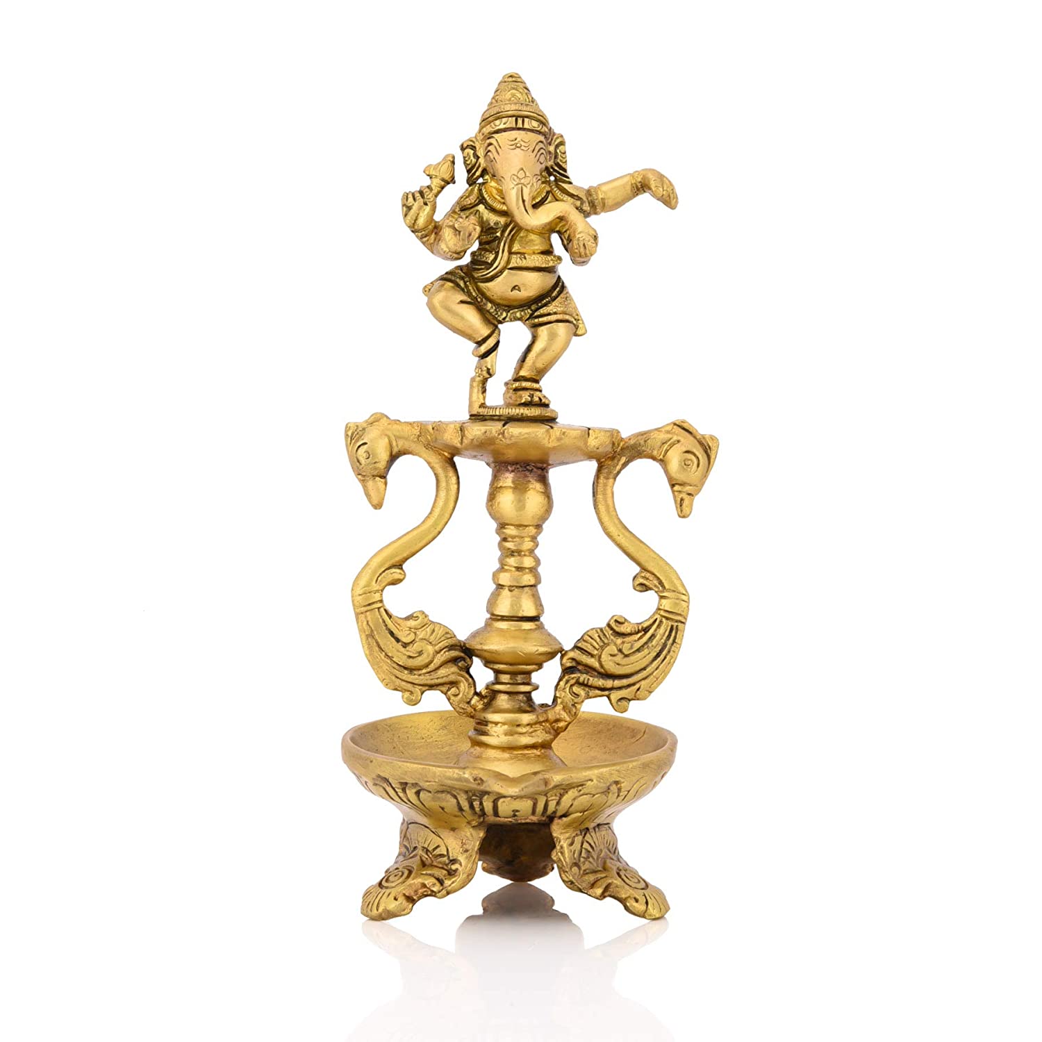 Brass Ganesh Idol Peacock Diya Oil Lamp Stand Showpiece