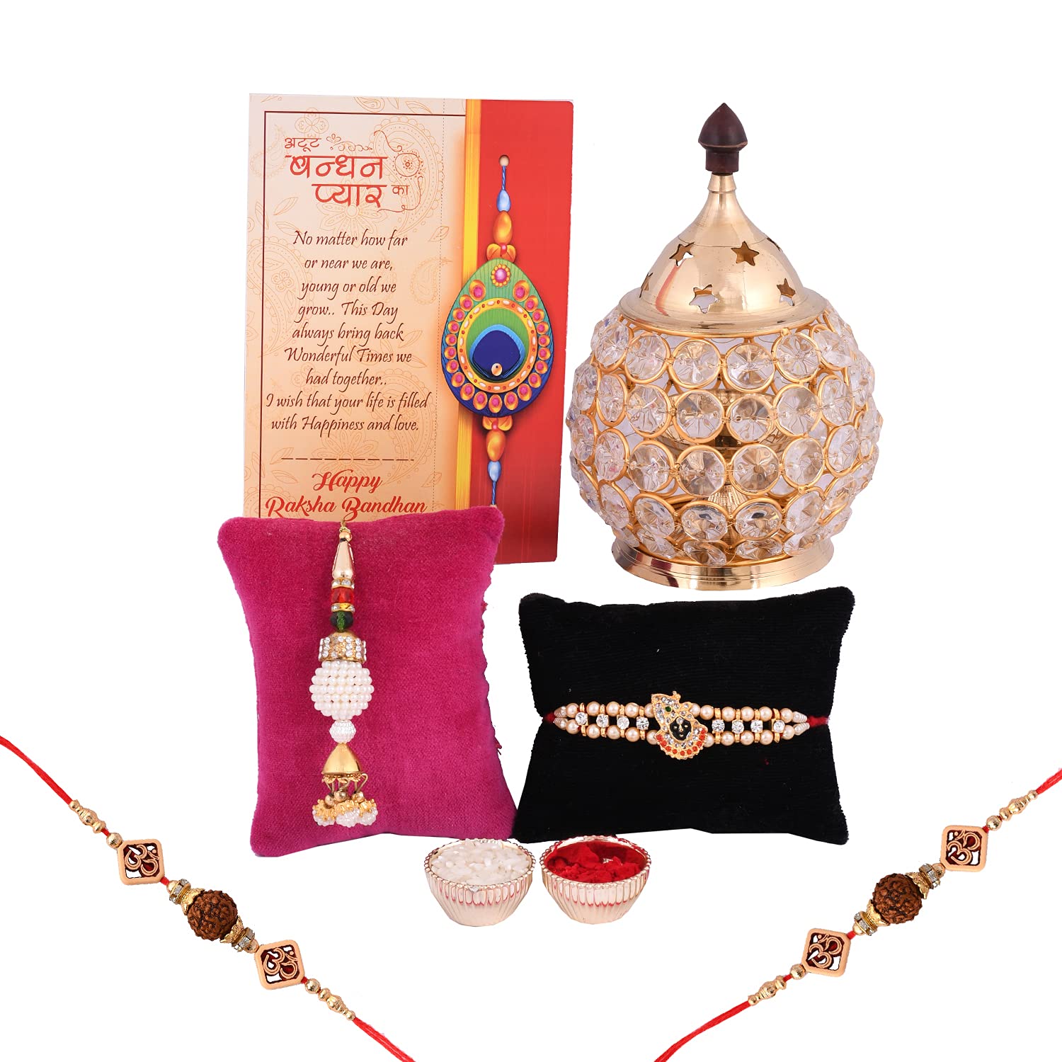 Rakhi Combo Set for Brother with Akhand Crystal Diya Oil