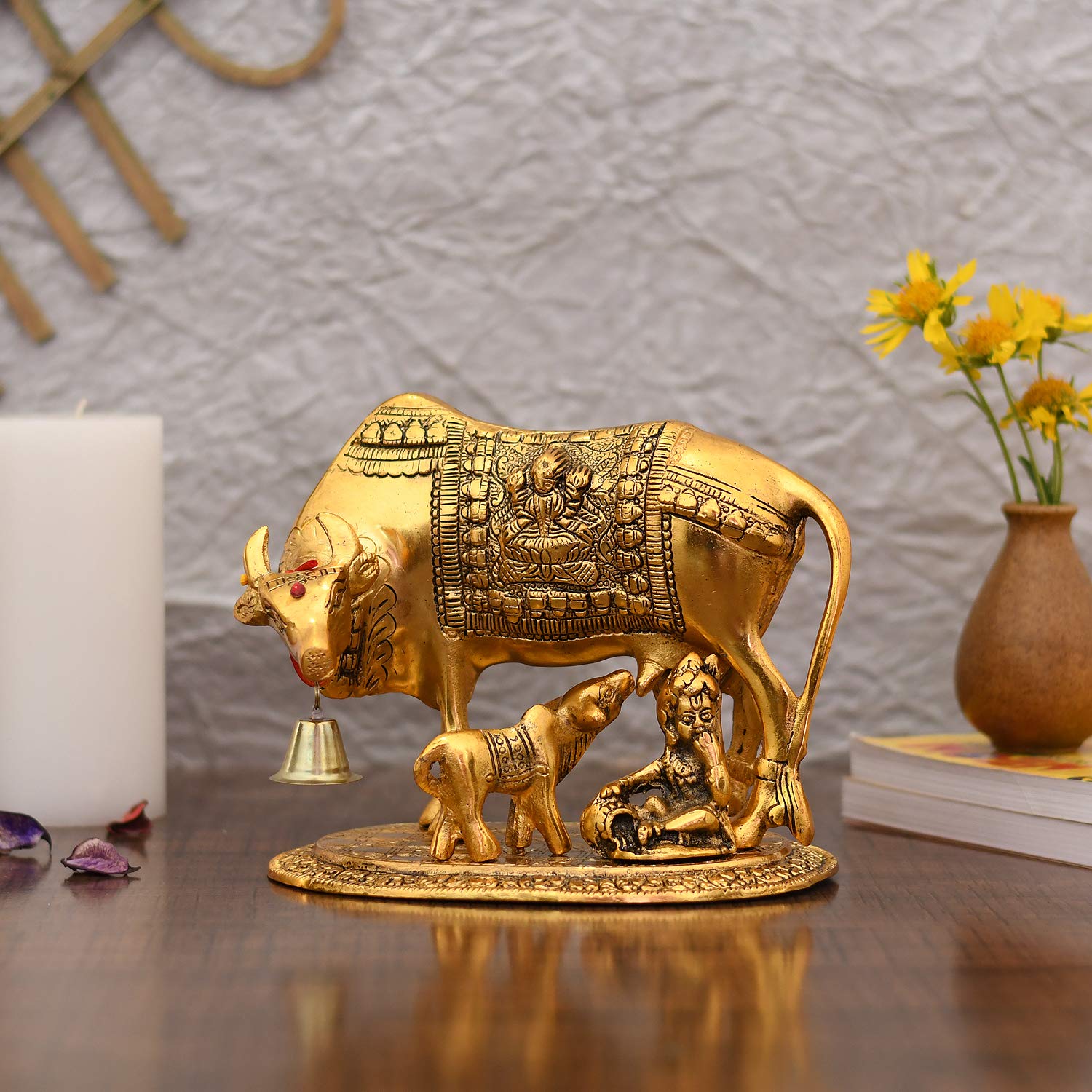 kamdhenu cow with calf, kamdhenu cow statue, kamdhenu cow showpiece figurine, animal showpiece, vastu, feng shui items