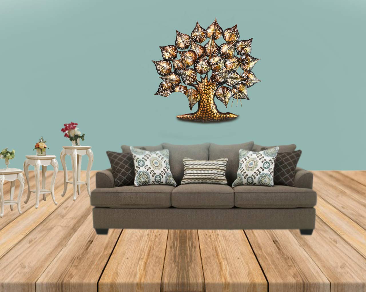 Metal Betel Leaf Tree With LED Light Mounted Wall Hanging Showpiece