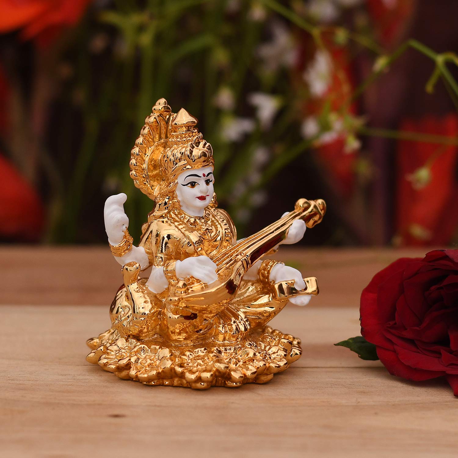 Gold Plated Ceramic Saraswati Playing Veena Idol Showpiece Smas101