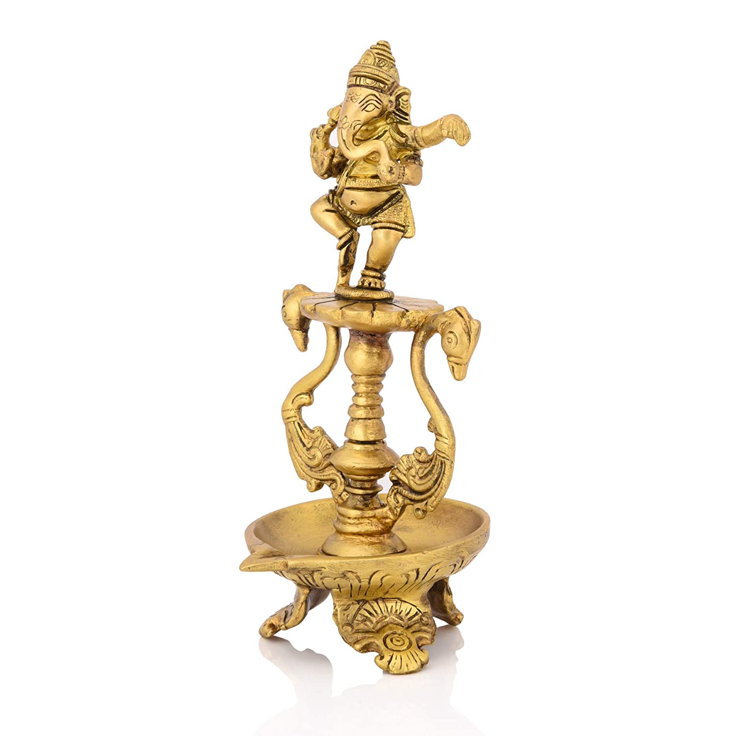 Brass Ganesh Idol Peacock Diya Oil Lamp Stand Showpiece