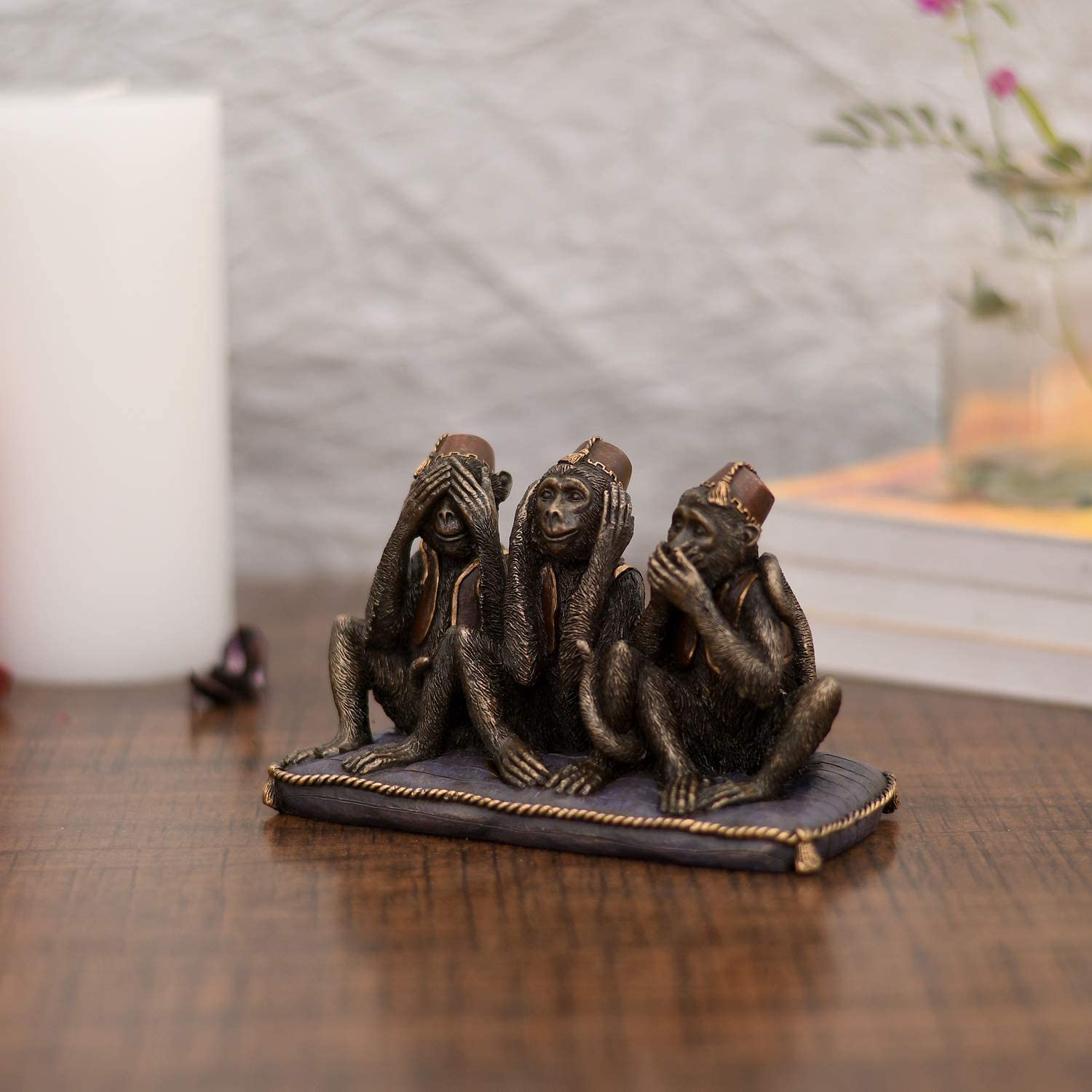 Polyresin Three Monkeys of Mahatma Gandhi Statue Showpiece