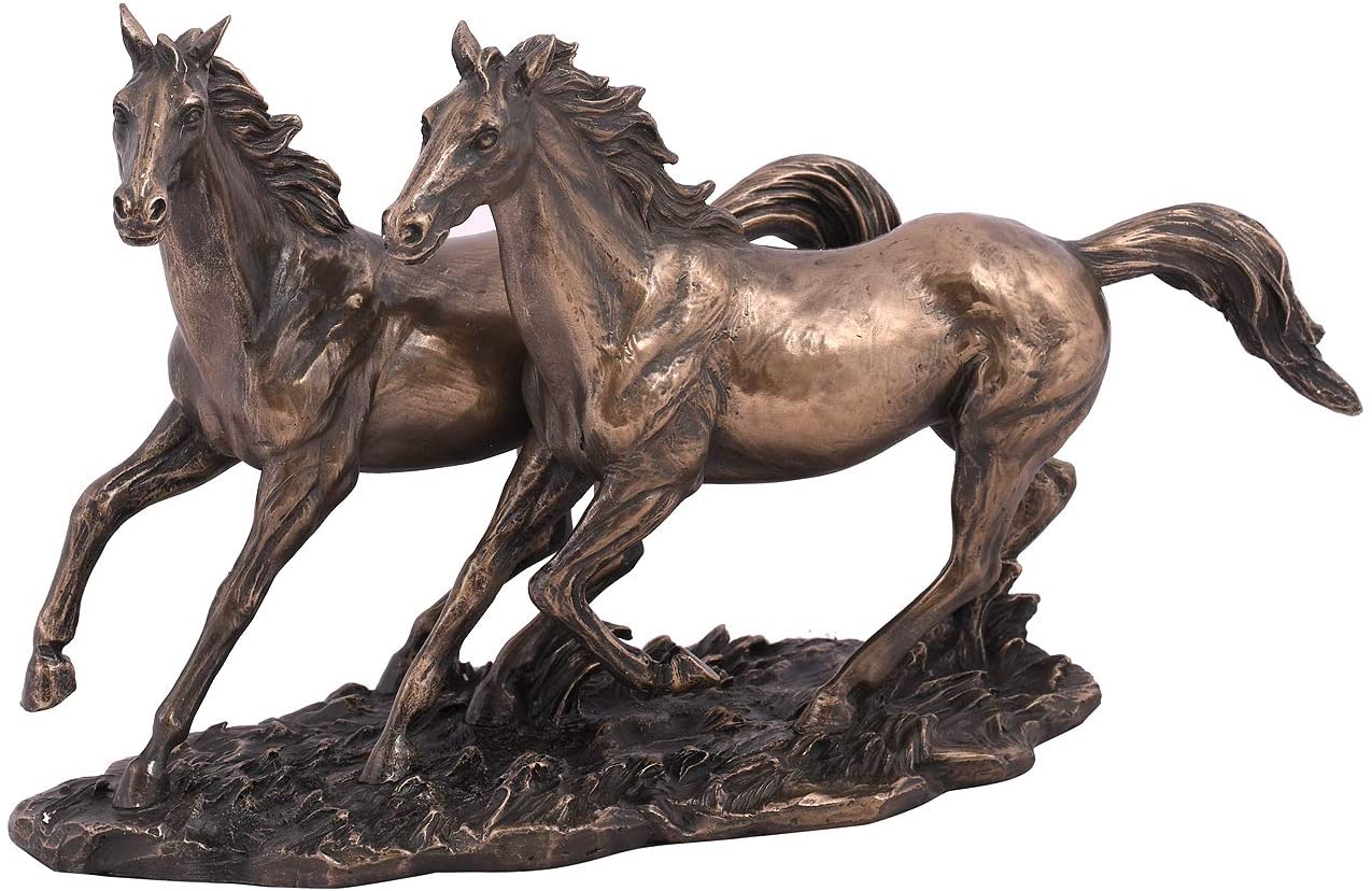 Two Running Horse Poly-resin Figurine Idol Showpiece