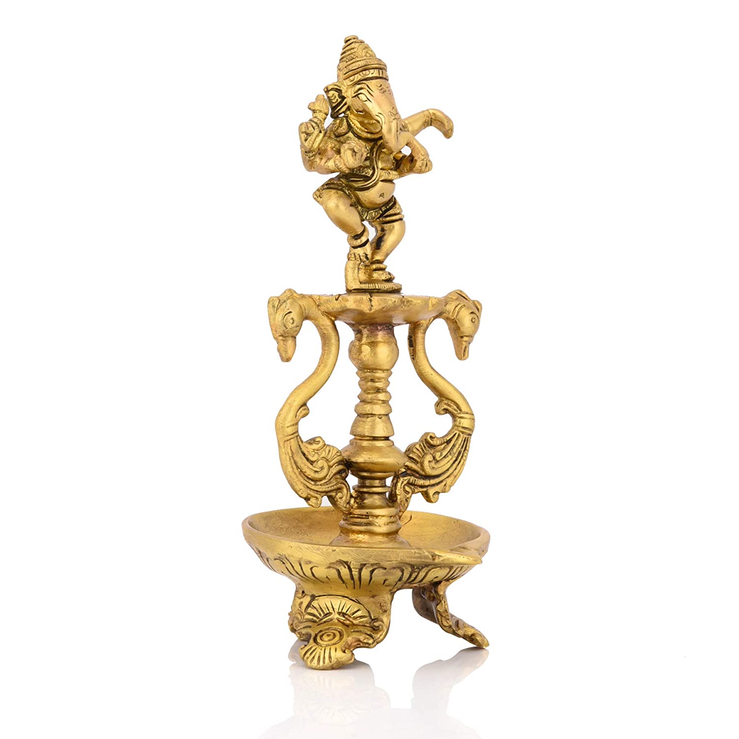 Brass Ganesh Idol Peacock Diya Oil Lamp Stand Showpiece