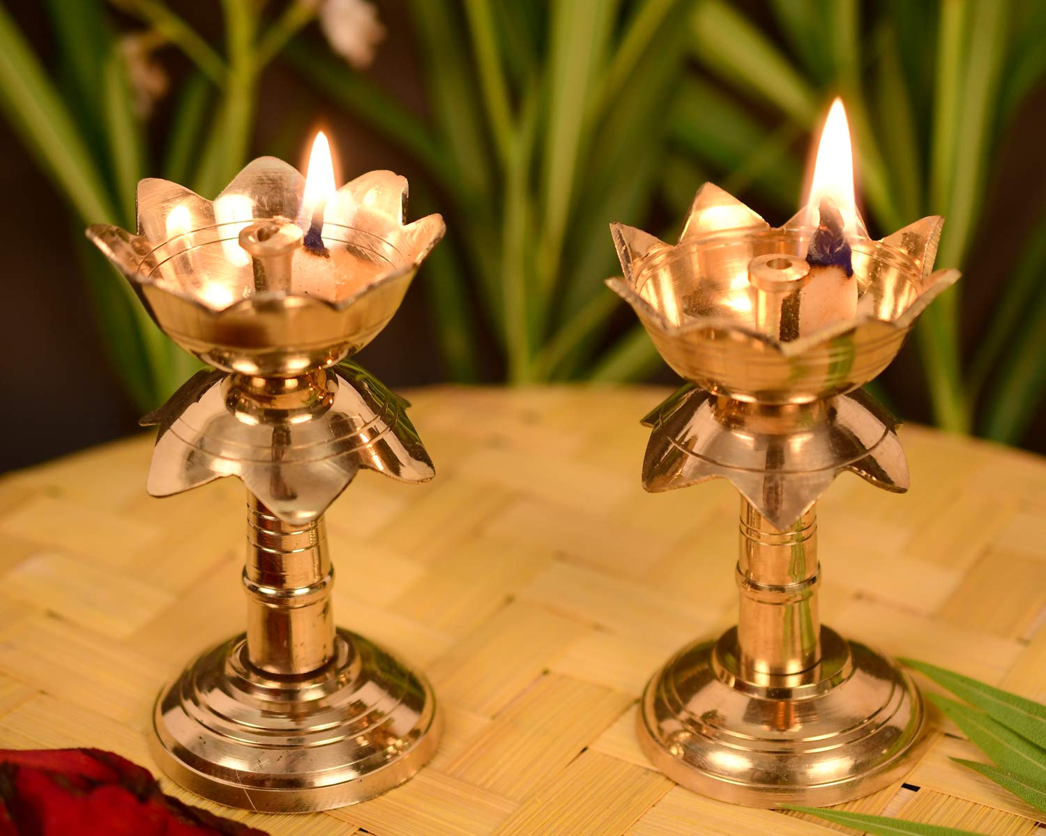 Brass Pure Diya Oil Lamp Stand Showpiece (Set Of 2)
