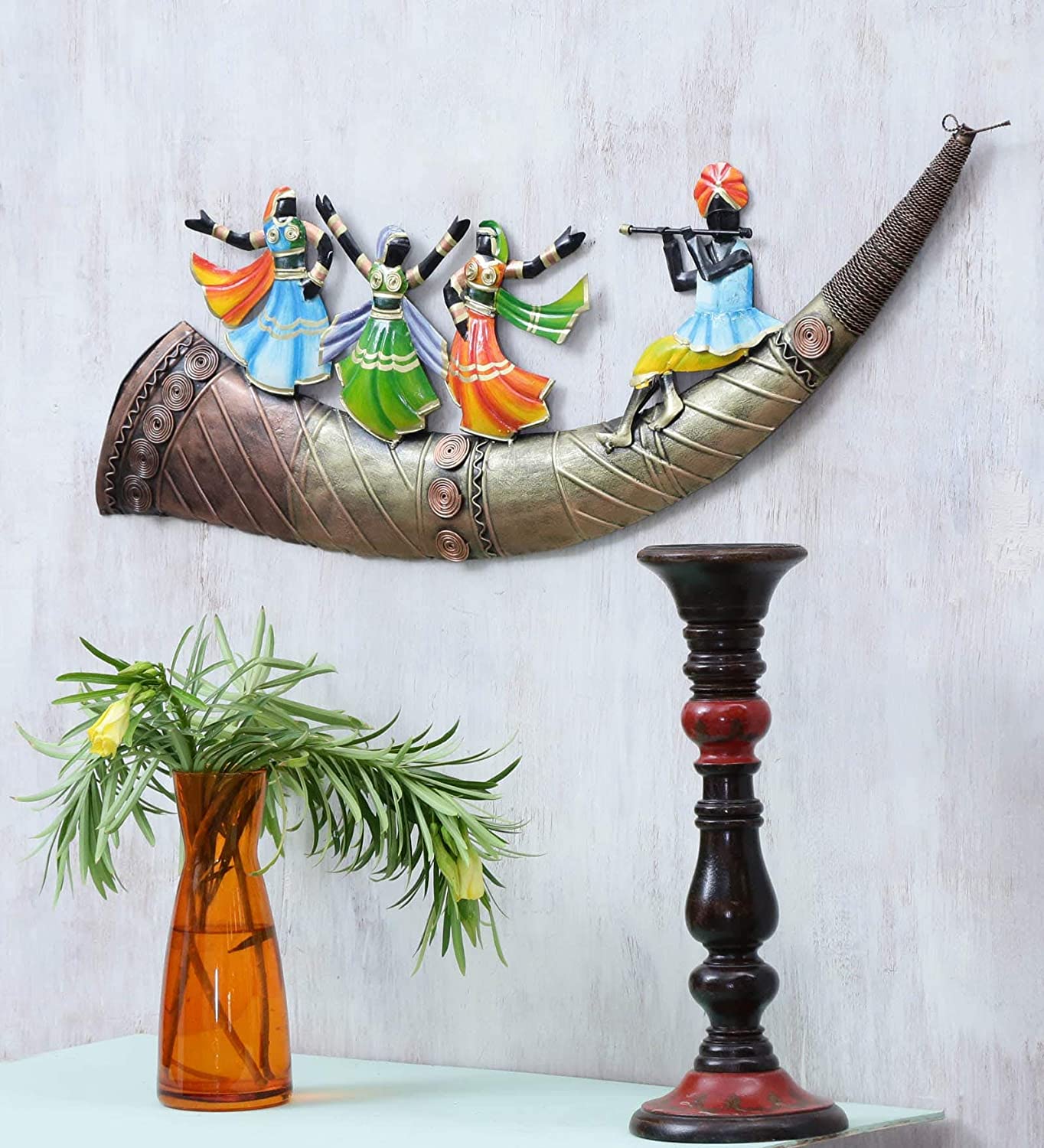 Metal Trumpet Dancing Girl Mounting Wall Hanging Showpiece