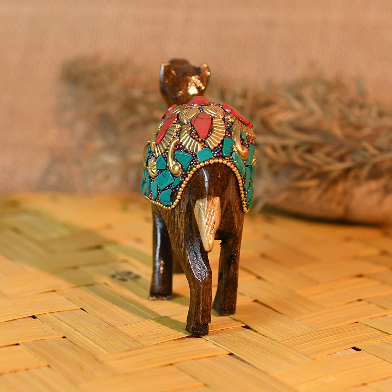 Wooden Art Pair of Camel with Stone Work Showpiece