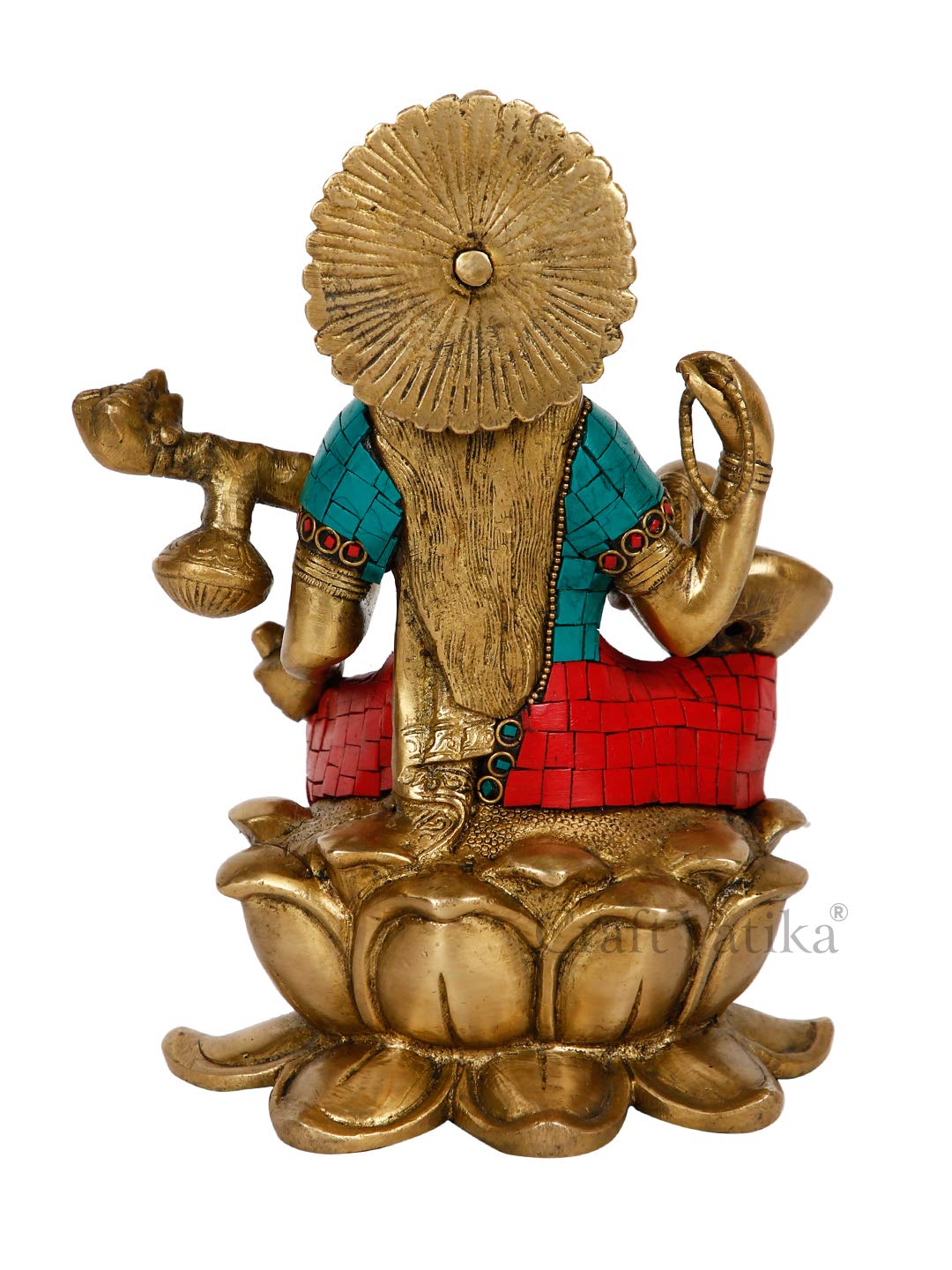 Goddess Maa Saraswati Idol Sitting on Lotus Brass Showpiece