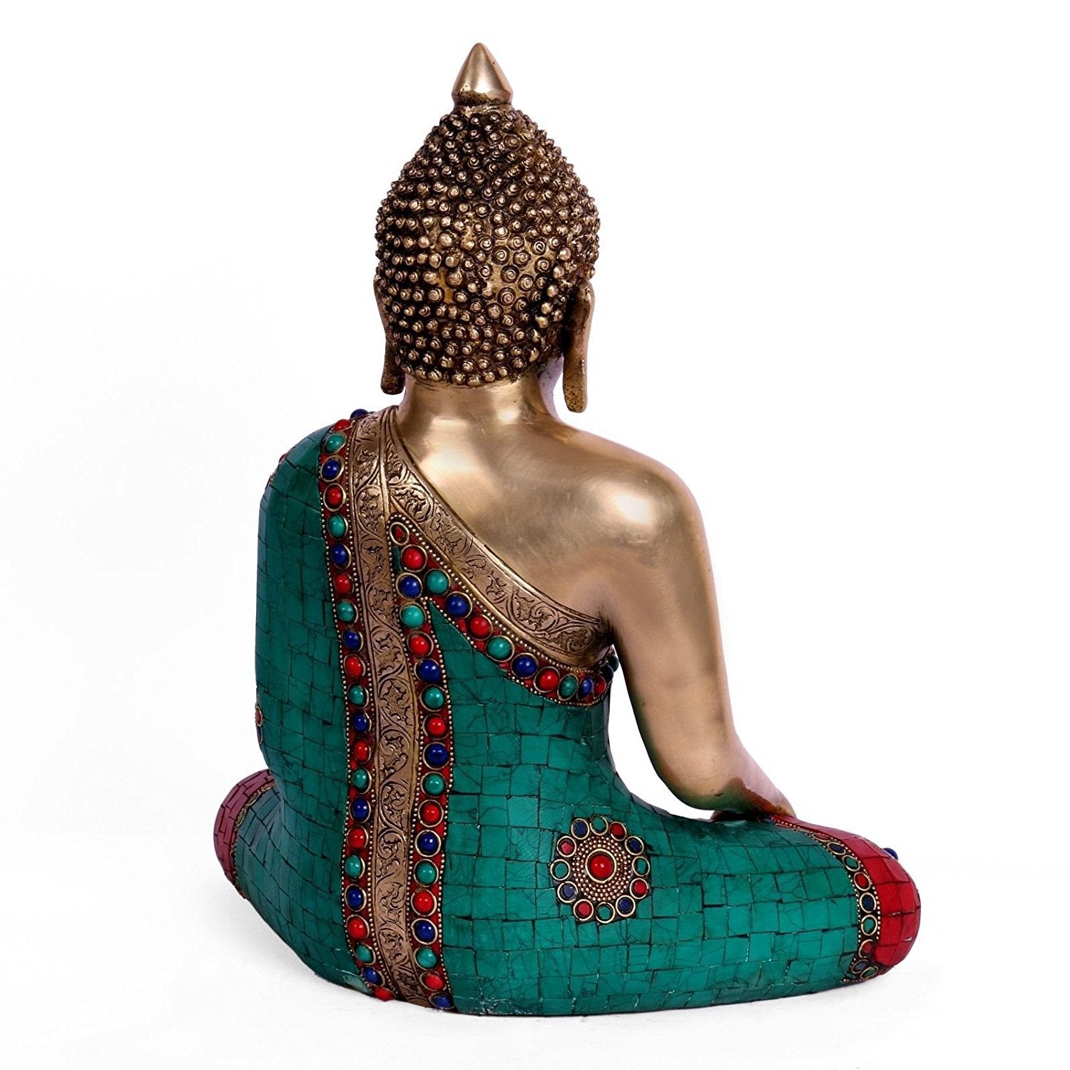Buddha Brass Statue in Bhumisparsha Mudra With Stone Work